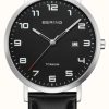 Men'S Bering | Bering Titanium | Black Dial With Date Window | Black Leather Strap | Brushed Titanium Case