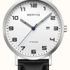 Men'S Bering | Bering Titanium | White Dial With Date Window | Black Leather Strap | Brushed Titanium Case