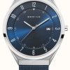 Men'S Bering | Bering Ultra Slim | Blue Sunray Dial With Date Window | Blue Milanese Strap | Polished / Brushed Stainless Steel Case