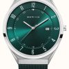 Men'S Bering | Bering Ultra Slim | Green Sunray Dial With Date Window | Green Milanese Strap | Polished / Brushed Stainless Steel Case