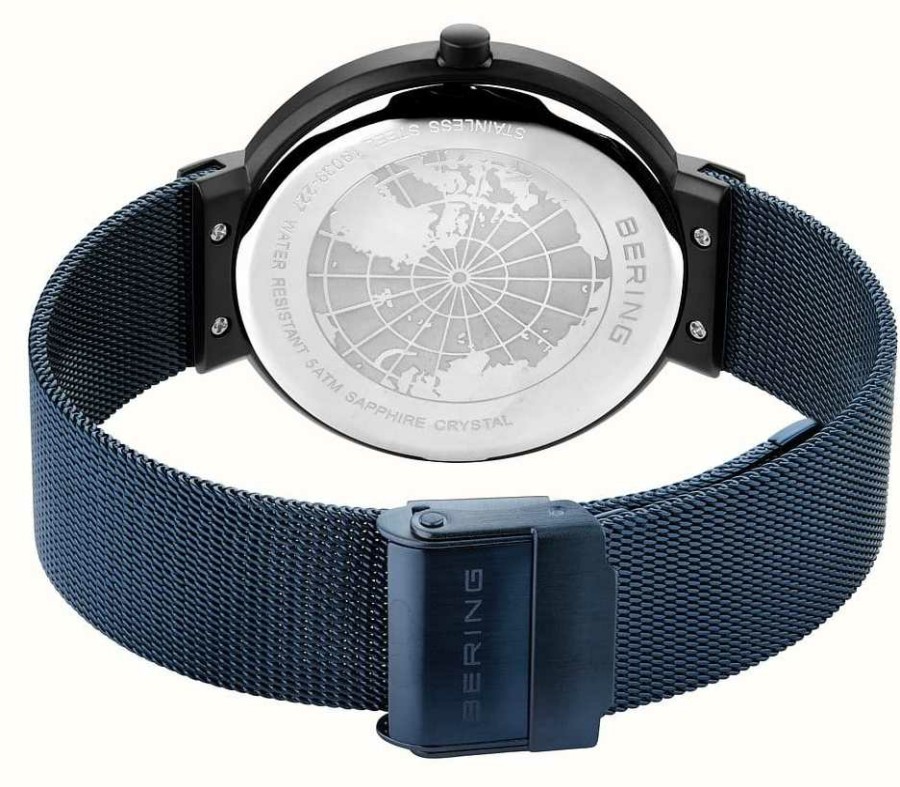 Men'S Bering | Bering Classic Aurora | Blue Aurora Borealis Dial | Blue Milanese Strap | Brushed Black Stainless Steel Case