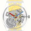 Men'S Swatch | Swatch Clearly Yellow Striped Unisex Watch