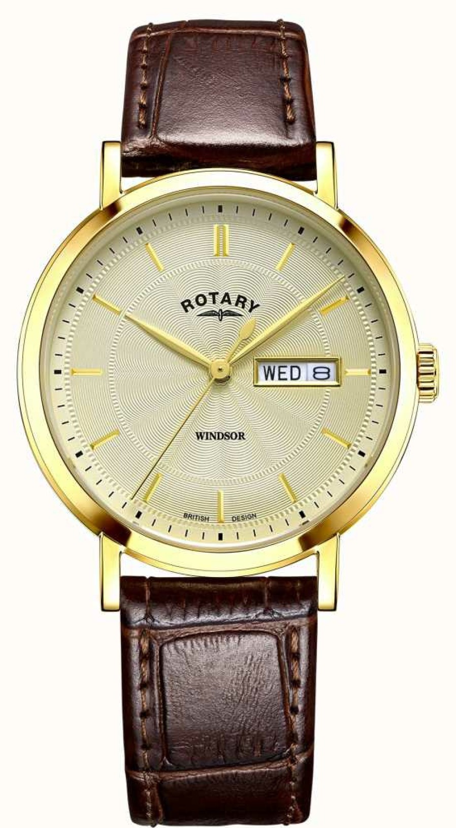 Men'S Rotary | Rotary Windsor Gold Dial Brown Leather Strap