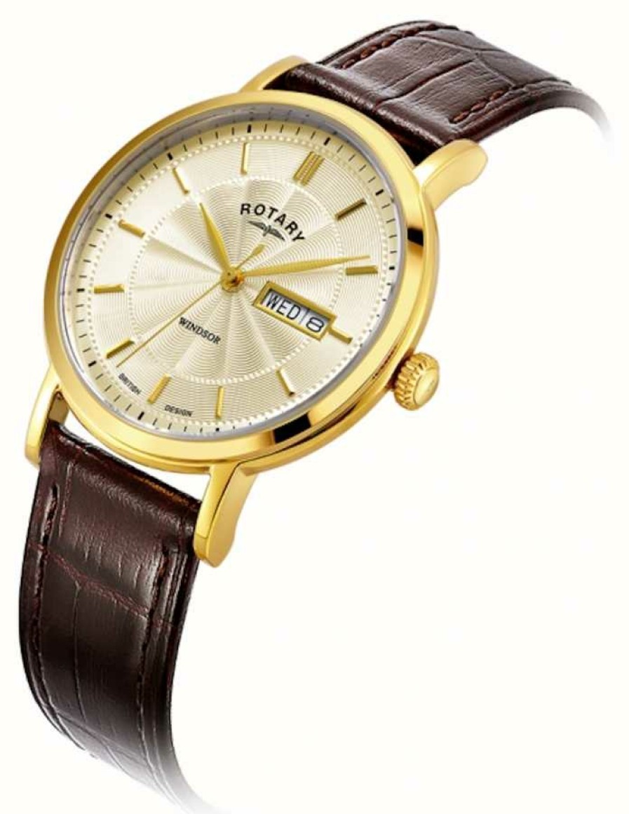 Men'S Rotary | Rotary Windsor Gold Dial Brown Leather Strap