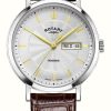 Men'S Rotary | Rotary Windsor Silver Dial Brown Leather Strap