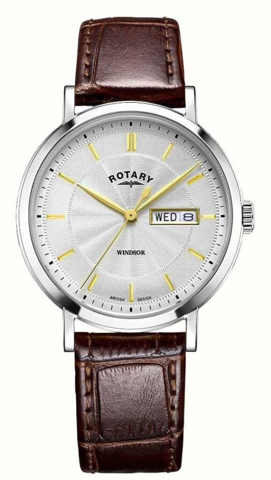 Men'S Rotary | Rotary Windsor Silver Dial Brown Leather Strap