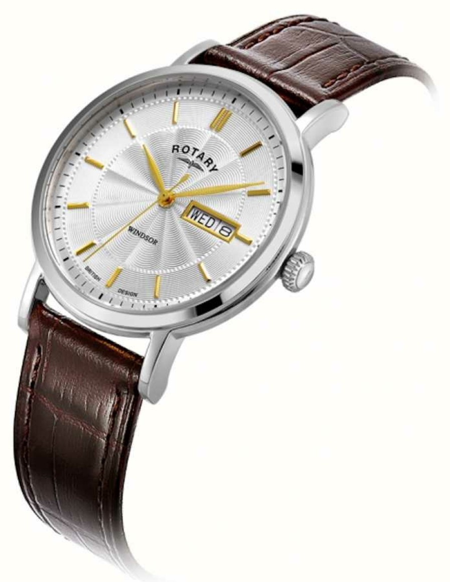 Men'S Rotary | Rotary Windsor Silver Dial Brown Leather Strap