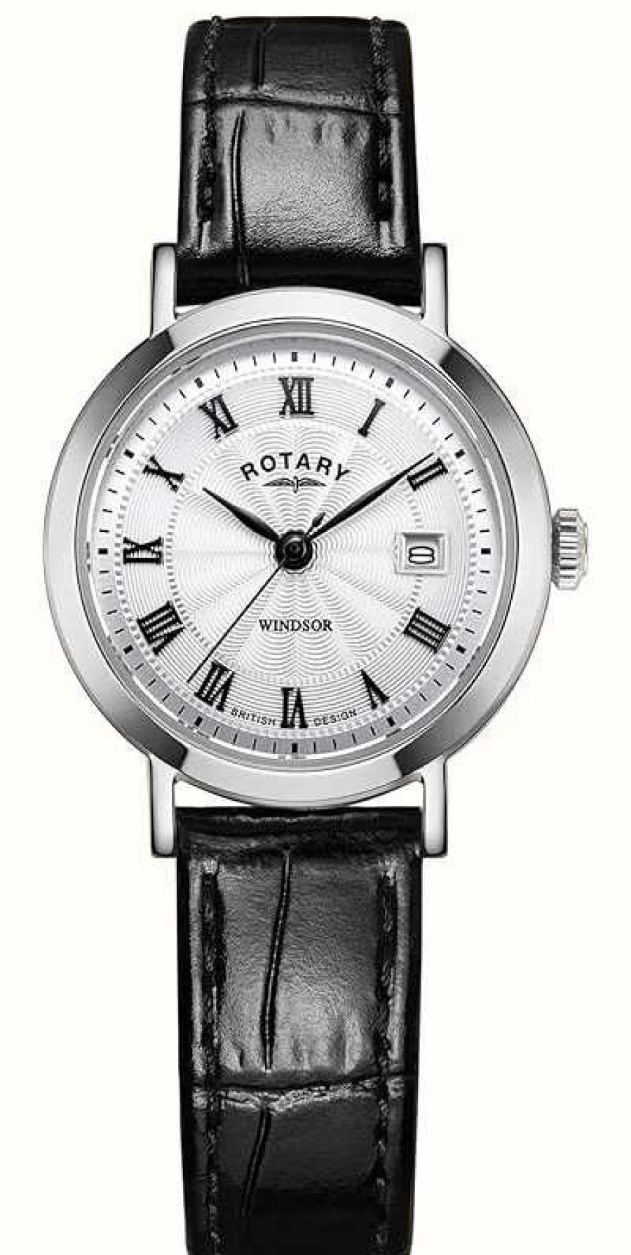 Women'S Rotary | Rotary Women'S Windsor Black Leather Strap Watch