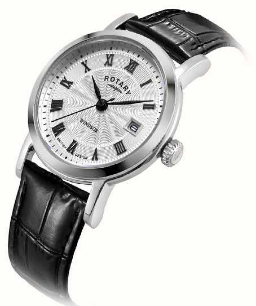 Women'S Rotary | Rotary Women'S Windsor Black Leather Strap Watch