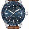 Men'S Hamilton | Hamilton Khaki Aviation Converter Automatic (42Mm) Blue Dial / Brown Leather Strap