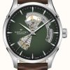 Men'S Hamilton | Hamilton Jazzmaster Open Heart Automatic (40Mm) Green Dial / Brown Leather Strap