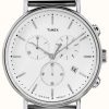 Men'S Timex | Timex Fairfield Chrono 41Mm Silver-Tone Case White Dial Mesh Band