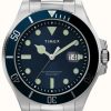 Men'S Timex | Timex Harborside Coast 43Mm Silver-Tone Case Blue Dial Blue Tr Sst Bracelet