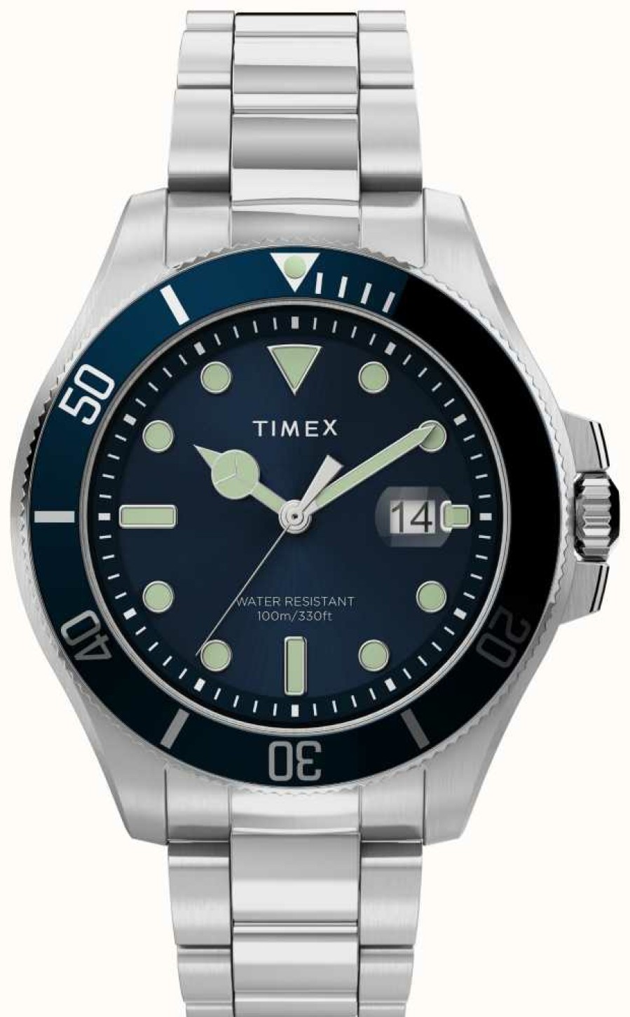 Men'S Timex | Timex Harborside Coast 43Mm Silver-Tone Case Blue Dial Blue Tr Sst Bracelet