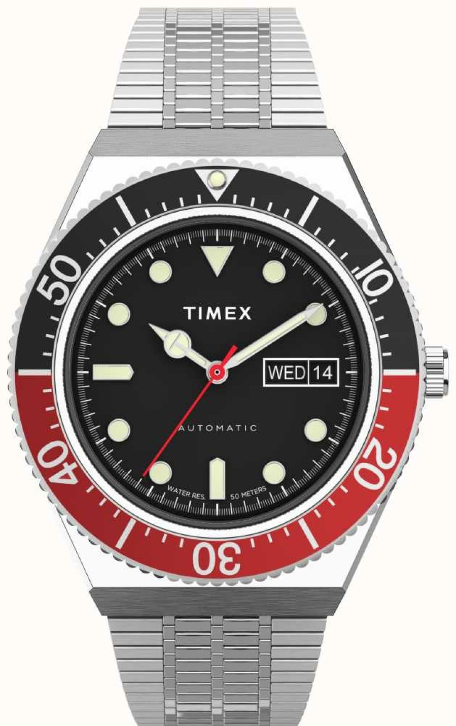 Men'S Timex | Timex M79 Automatic 40Mm Black Dial Black And Red Top Ring