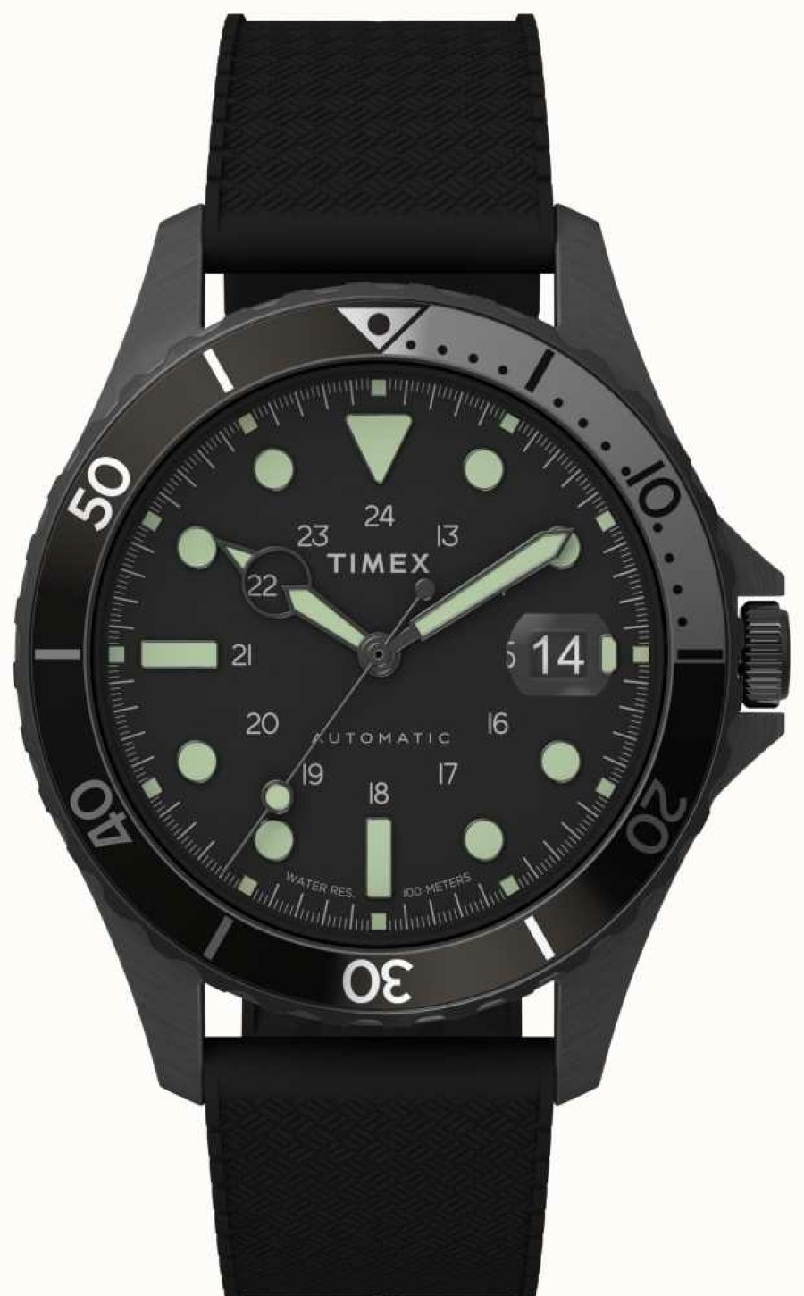 Men'S Timex | Timex Navi Xl Automatic 41Mm Gunmetal Case Black Dial Black Synthetic Rubber Strap