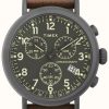 Men'S Timex | Timex Standard Chrono 41Mm Gray Case Olive Dial Olive Fabric Leather Strap