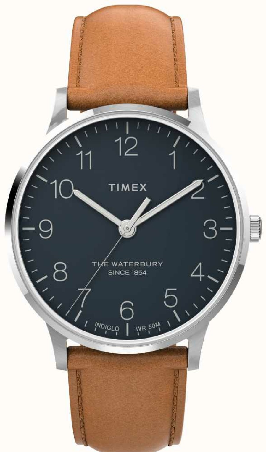 Men'S Timex | Timex Waterbury Classic 40Mm 3 Hand Sst Case Blue Dial Lt Brn Strap