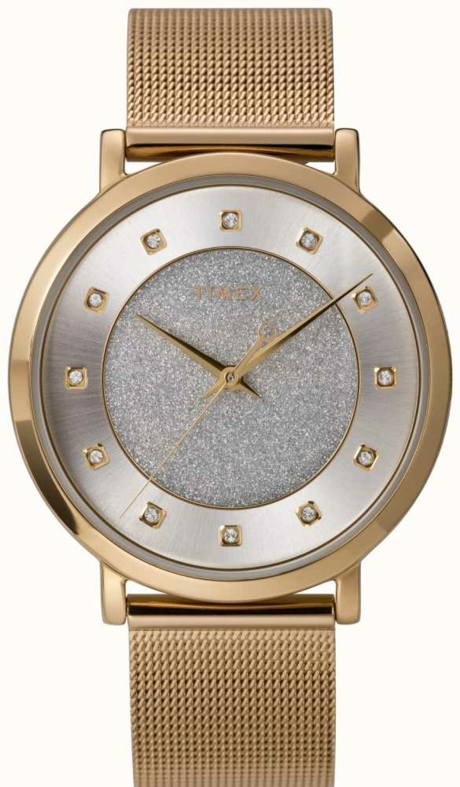 Women'S Timex | Timex Women'S Celestial Opulence 38Mm Gold-Tone Case Silver-Tone Glitter Dial With Crystal Markers And Gold-Tone Mesh Bracelet