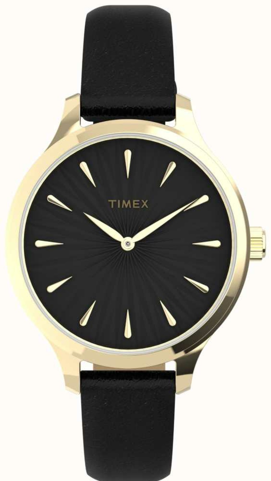 Women'S Timex | Timex Peyton Gold-Tone Case And Black Strap With Black Dial