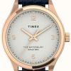 Women'S Timex | Timex Women'S Waterbury Rose-Gold Tone Case And Navy Strap