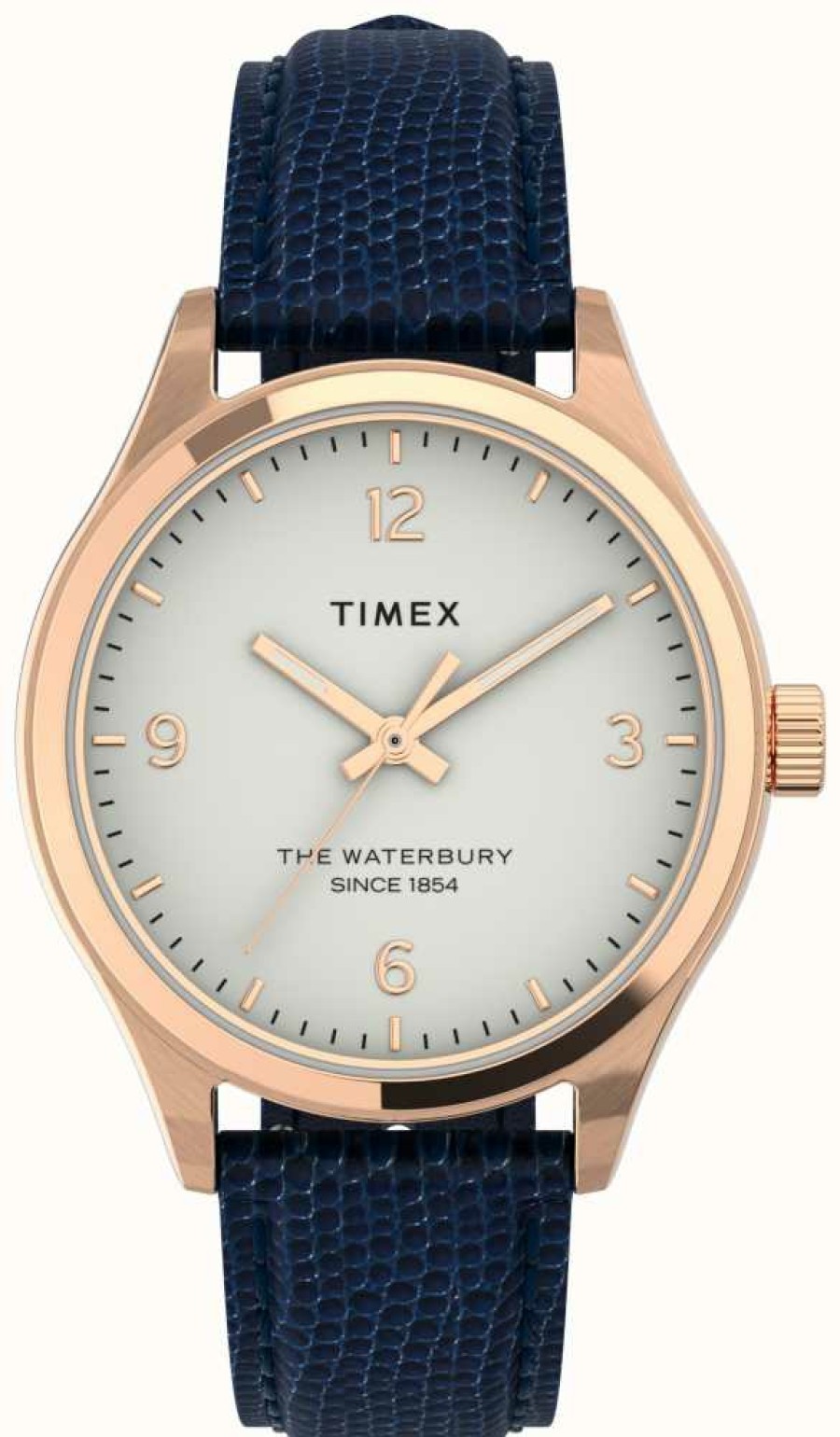 Women'S Timex | Timex Women'S Waterbury Rose-Gold Tone Case And Navy Strap