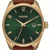 Women'S Nixon | Nixon Thalia Leather Green Dial Brown Leather Strap