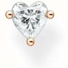 Jewelry Thomas Sabo Jewellery | Thomas Sabo Rose Gold Plated Single Stud Earring Heart Shaped Crystal