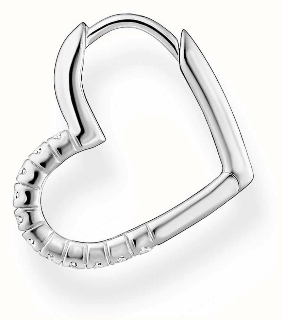 Jewelry Thomas Sabo Jewellery | Thomas Sabo Sterling Silver Crystal Set Heart-Shaped Single Hoop Earring