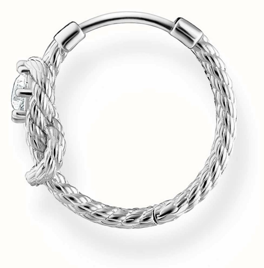 Jewelry Thomas Sabo Jewellery | Thomas Sabo Sterling Silver Crystal Set Knot Detail Single Hoop Earring