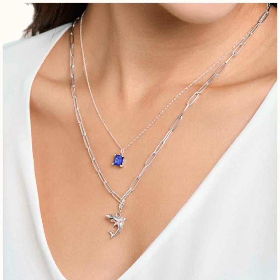 Jewelry Thomas Sabo Jewellery | Thomas Sabo Sterling Silver Blue Square Crystal Pendant Necklace