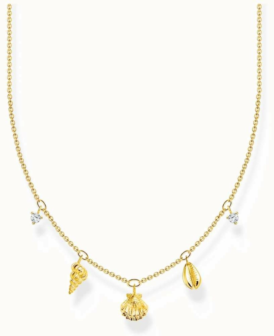 Jewelry Thomas Sabo Jewellery | Thomas Sabo Gold Plated Crystal Set Shell Charm Necklace