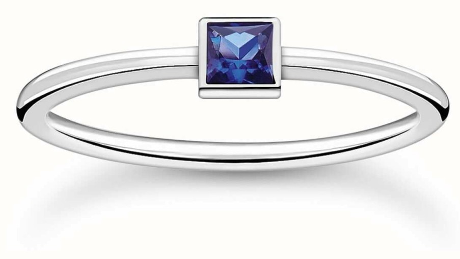 Jewelry Thomas Sabo Jewellery | Thomas Sabo Charm Club Sterling Silver Blue Square Stone Ring 54