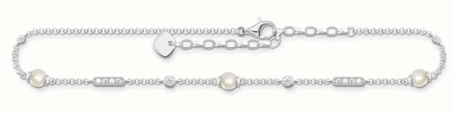 Jewelry Thomas Sabo Jewellery | Thomas Sabo Sterling Silver Pearl Cubic Zirconia Anklet 22-27Cm