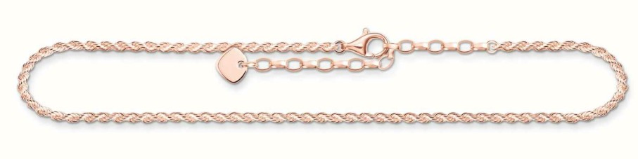 Jewelry Thomas Sabo Jewellery | Thomas Sabo Rose Gold Plated Cord Sterling Silver Anklet 22-27Cm