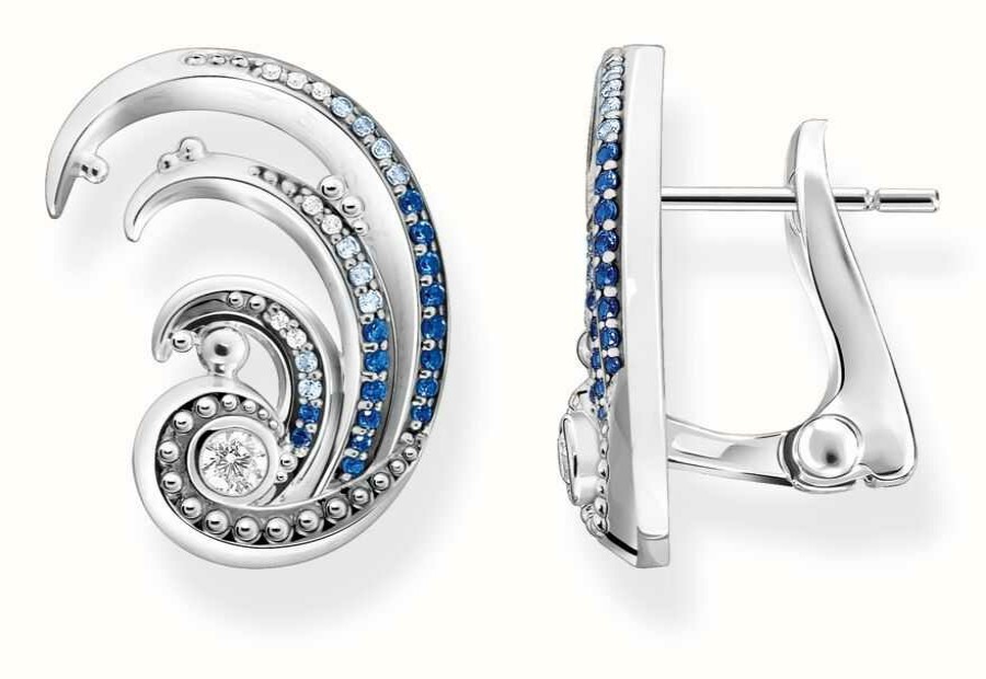 Jewelry Thomas Sabo Jewellery | Thomas Sabo Maritime Blue Stones Sterling Silver Wave Hinge Earrings