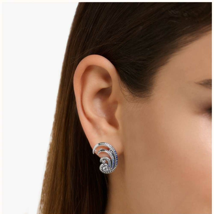 Jewelry Thomas Sabo Jewellery | Thomas Sabo Maritime Blue Stones Sterling Silver Wave Hinge Earrings