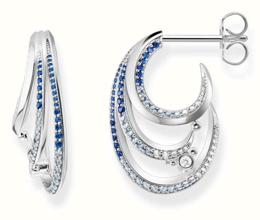 Jewelry Thomas Sabo Jewellery | Thomas Sabo Wave Blue Stone Sterling Silver Hoop Earrings