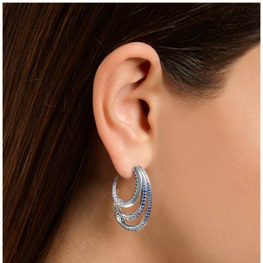 Jewelry Thomas Sabo Jewellery | Thomas Sabo Wave Blue Stone Sterling Silver Hoop Earrings