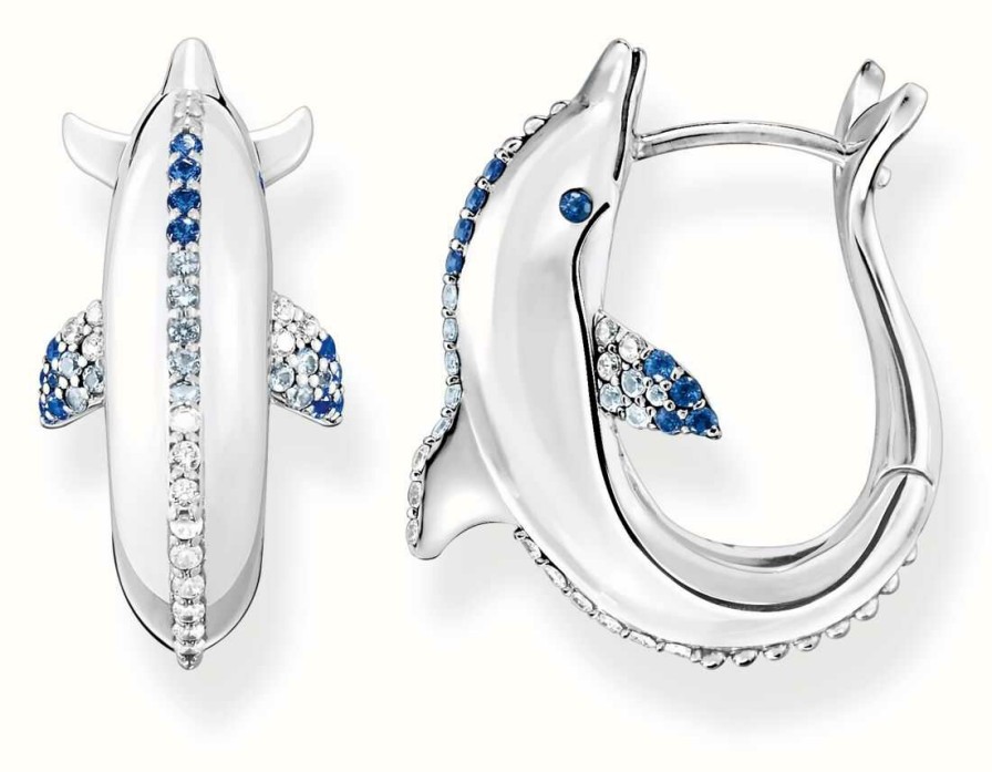 Jewelry Thomas Sabo Jewellery | Thomas Sabo Dolphin Blue Stones Sterling Silver Hoop Earrings