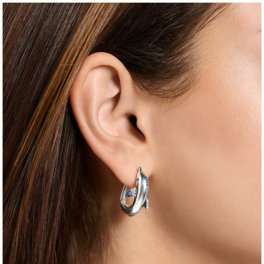 Jewelry Thomas Sabo Jewellery | Thomas Sabo Dolphin Blue Stones Sterling Silver Hoop Earrings