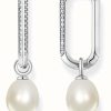 Jewelry Thomas Sabo Jewellery | Thomas Sabo Pearl Cubic Zirconia Sterling Silver Link Hoop Earrings