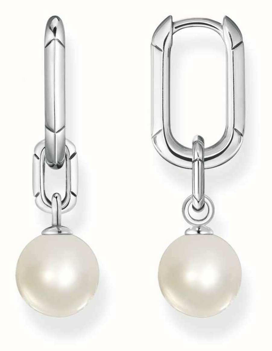 Jewelry Thomas Sabo Jewellery | Thomas Sabo Pearl Sterling Silver Link Hoop Earrings