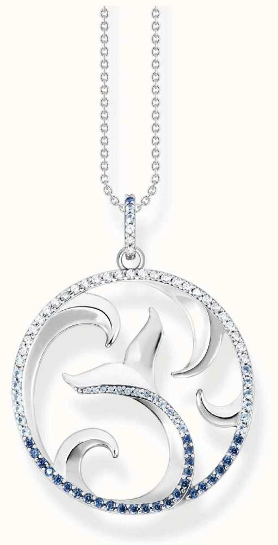 Jewelry Thomas Sabo Jewellery | Thomas Sabo Sterling Silver Tail Fin And Wave Blue Cubic Zirconia Necklace