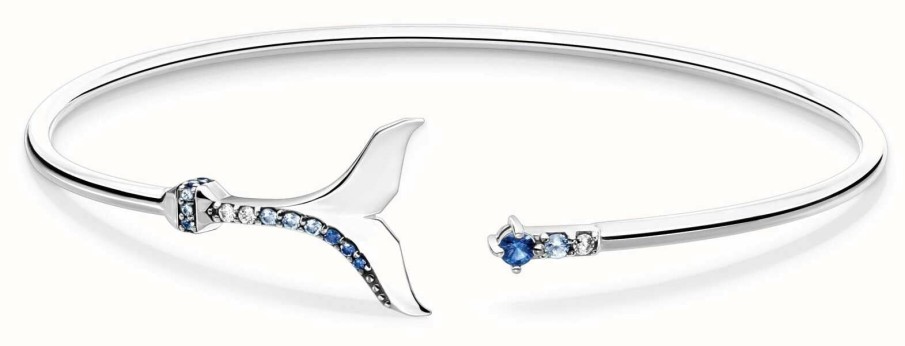 Jewelry Thomas Sabo Jewellery | Thomas Sabo Dolphin Tail Fin Blue Stones Sterling Silver Bangle 16Cm