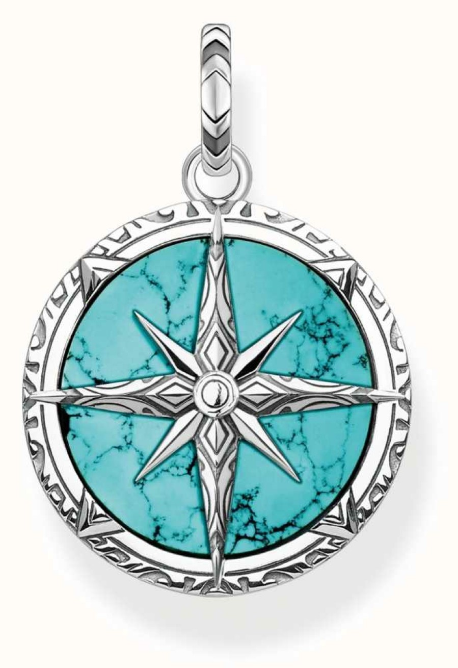 Jewelry Thomas Sabo Jewellery | Thomas Sabo Imitation Turquoise Silver Compass Pendant