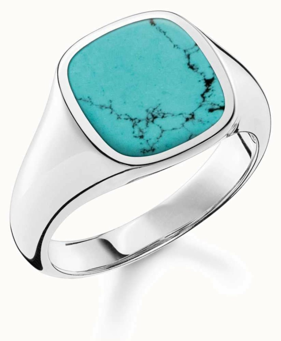 Jewelry Thomas Sabo Jewellery | Thomas Sabo Rebel At Heart Sterling Silver Imitation Turquoise Signet Ring 54