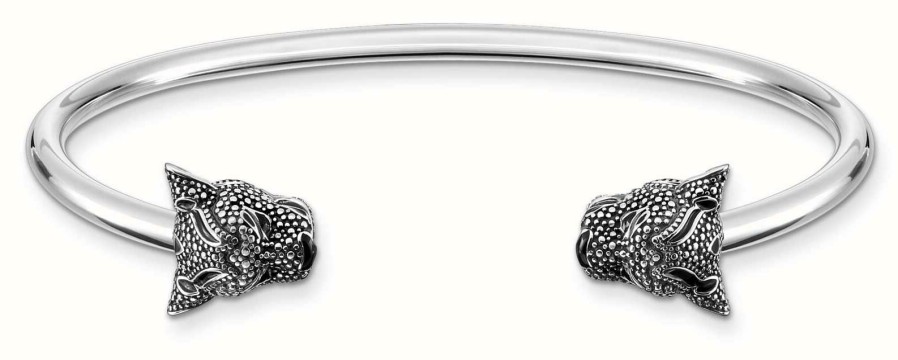 Jewelry Thomas Sabo Jewellery | Thomas Sabo Black Panther Heads Sterling Silver Bangle 17.5