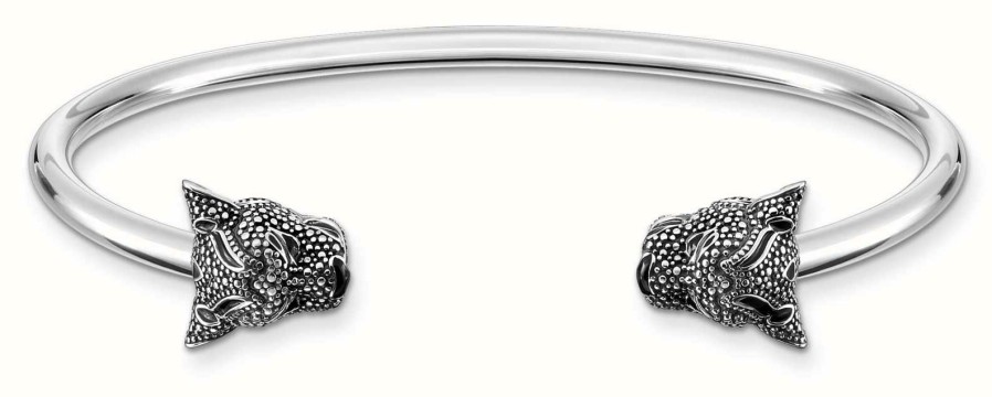 Jewelry Thomas Sabo Jewellery | Thomas Sabo Black Panther Heads Sterling Silver Bangle 19Cm