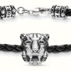 Jewelry Thomas Sabo Jewellery | Thomas Sabo Rebel At Heart Bracelet | Tiger Head | Black Leather